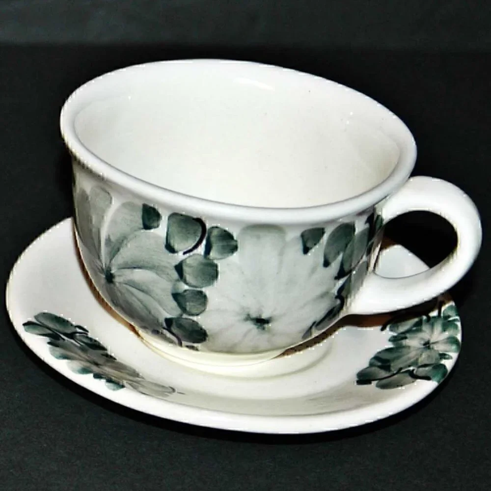 Vintage Polish Cups and Saucers Hand Made and Painted Floral Makers Stamp